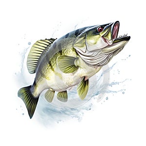 Aquatic Hunter: Largemouth Bass Fish Isolated on White Background. Generative ai