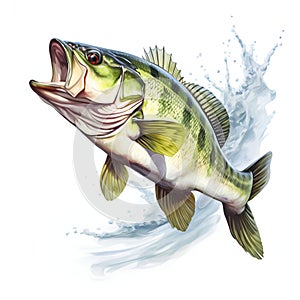 Aquatic Hunter: Largemouth Bass Fish Isolated on White Background. Generative ai