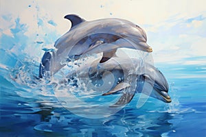 Aquatic Pair loving dolphins. Generate Ai