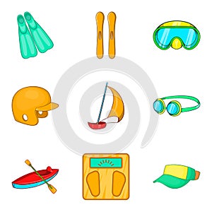 Aquatics icons set, cartoon style