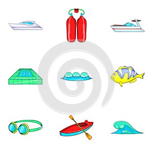Aquatory icons set, cartoon style photo