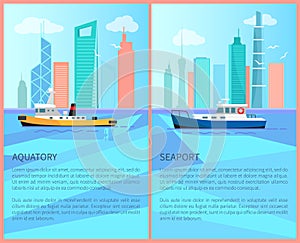 Aquatory and Seaport Advertisement Posters Set photo