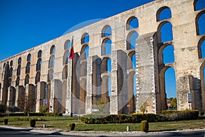 Aqueduct Amoreira in city Elvas, Portugal.