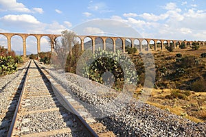 Aqueduct of Padre Tembleque with railway near teotihuacan III photo