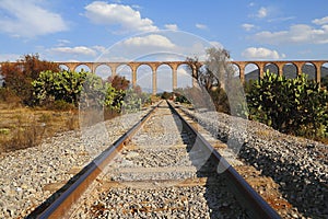 Aqueduct of Padre Tembleque with railway near teotihuacan IV photo
