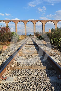 Aqueduct of Padre Tembleque with railway near teotihuacan V photo