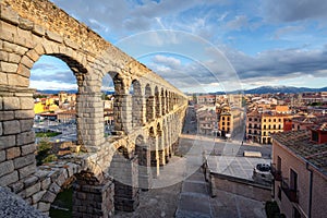 Aqueduct of Segovia and Plaza del Azoguejo Square - Segovia, Spain photo