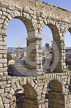 Aqueduct of Segovia, San Millan and Santiago churches behind