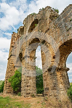 Aqueducts in the ancient city of Aspendos in Antalya, Turkey