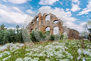 Aqueducts in the ancient city of Aspendos in Antalya, Turkey