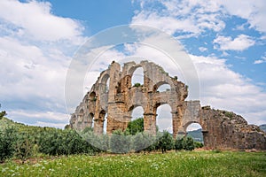 Aqueducts in the ancient city of Aspendos in Antalya, Turkey