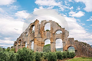 Aqueducts in the ancient city of Aspendos in Antalya, Turkey