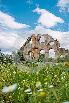 Aqueducts in the ancient city of Aspendos in Antalya, Turkey