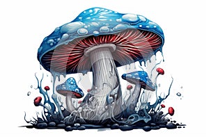 Aqueous Blue mushroom illustration. Generate Ai