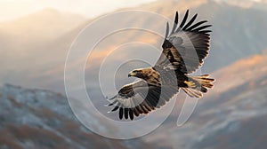 Aquila chrysaetos, a Golden Eagle of the phylum Chordata, class Aves, order Accipitriformes, and family Accipitridae photo