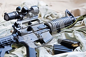 AR-15 rifle and magazines photo