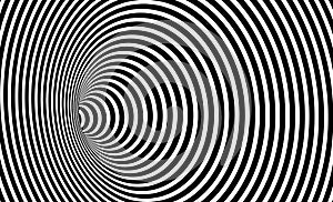 Wormhole Optical Illusion, Geometric Black and White Abstract Hypnotic Worm Hole Tunnel, 3D Abstract Twisted Vector Illusion photo