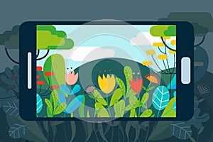 AR concept vector illustration with hi-tech smartphone for augmented reality