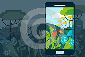 AR concept vector illustration with hi-tech smartphone for augmented reality