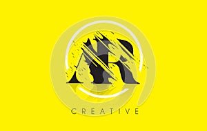 AR Letter Logo with Vintage Grundge Drawing Design. Destroyed Cu photo