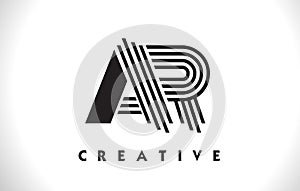 AR Logo Letter With Black Lines Design. Line Letter Vector Illus