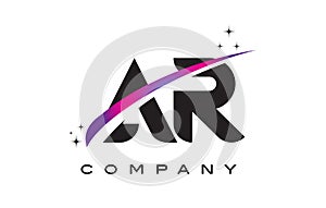 AR A R Black Letter Logo Design with Purple Magenta Swoosh