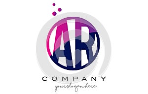 AR A R Circle Letter Logo Design with Purple Dots Bubbles