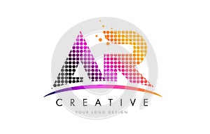 AR A R Letter Logo Design with Magenta Dots and Swoosh