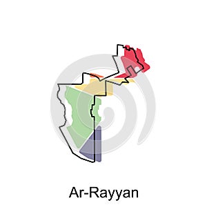 Ar Rayyan map flat vector illustration, Outline Map of Qatar Vector Design Template. Editable Stroke