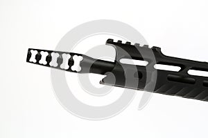 AR 15 rifle flash suppressor isolated on white photo