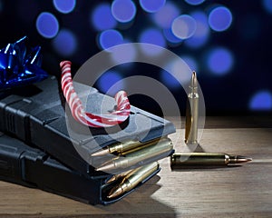 AR15 polymer magazines stuff with ammo with a candy cane and blue bow