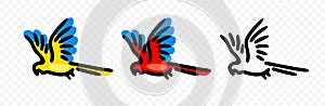 Ara parrot, macaw parrot or parrot macaw in flight, graphic design