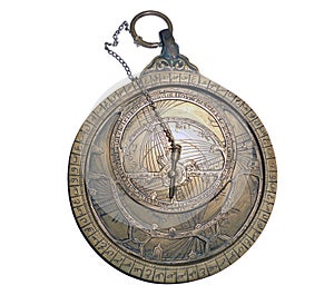 Arab astrolabe isolates on white photo