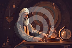 Arab astrologist, ancient time, scientist, working. Beautiful illustration picture. Generative AI