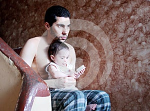 Arab baby girl with father