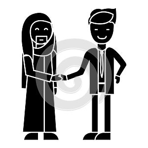 Arab business, partnership, businessmen handshake icon, vector illustration, sign on isolated background