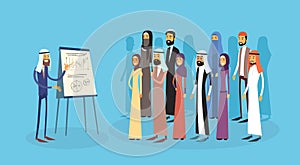 Arab Business People Group Presentation Flip Chart Finance, Arabic Businesspeople Team Training Conference Muslim