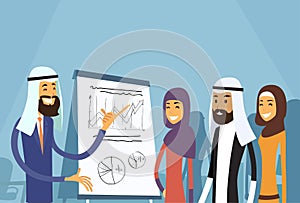 Arab Business People Group Presentation Flip Chart Finance, Arabic Businesspeople Team Training Conference Muslim