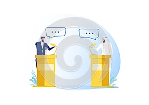 Arab Business People Speakers  Or debate about trade , Politicians Candidates Flat Vector Illustration