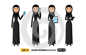 Arab business woman standing with tablet concept flat vector isolated on white