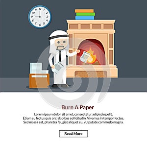 Arab businessman burn a paper