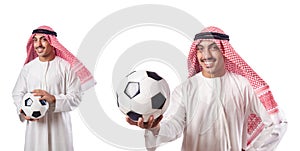 The arab businessman with football on white