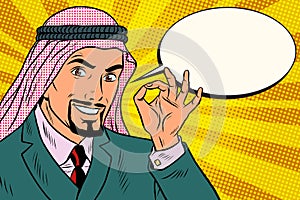 Arab businessman OK gesture, comic book bubble