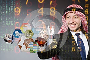 The arab businessman pressing virtual buttons