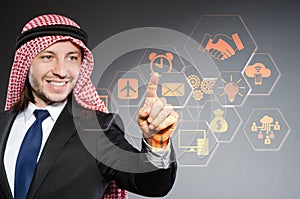 The arab businessman pressing virtual buttons