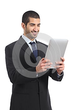 Arab businessman working reading a tablet ereader photo