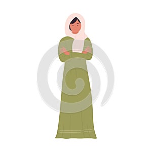 Arab businesswoman standing with crossed arms, woman in traditional Muslim dress