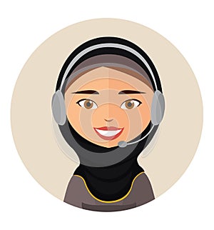 Arab call center operator with headset icon client services web design communication customer support phone assistance vector