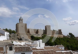 Arab castle over town roofs. Antequera, Andalusia.