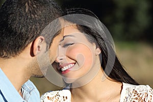 Arab casual couple flirting ready to kiss with love